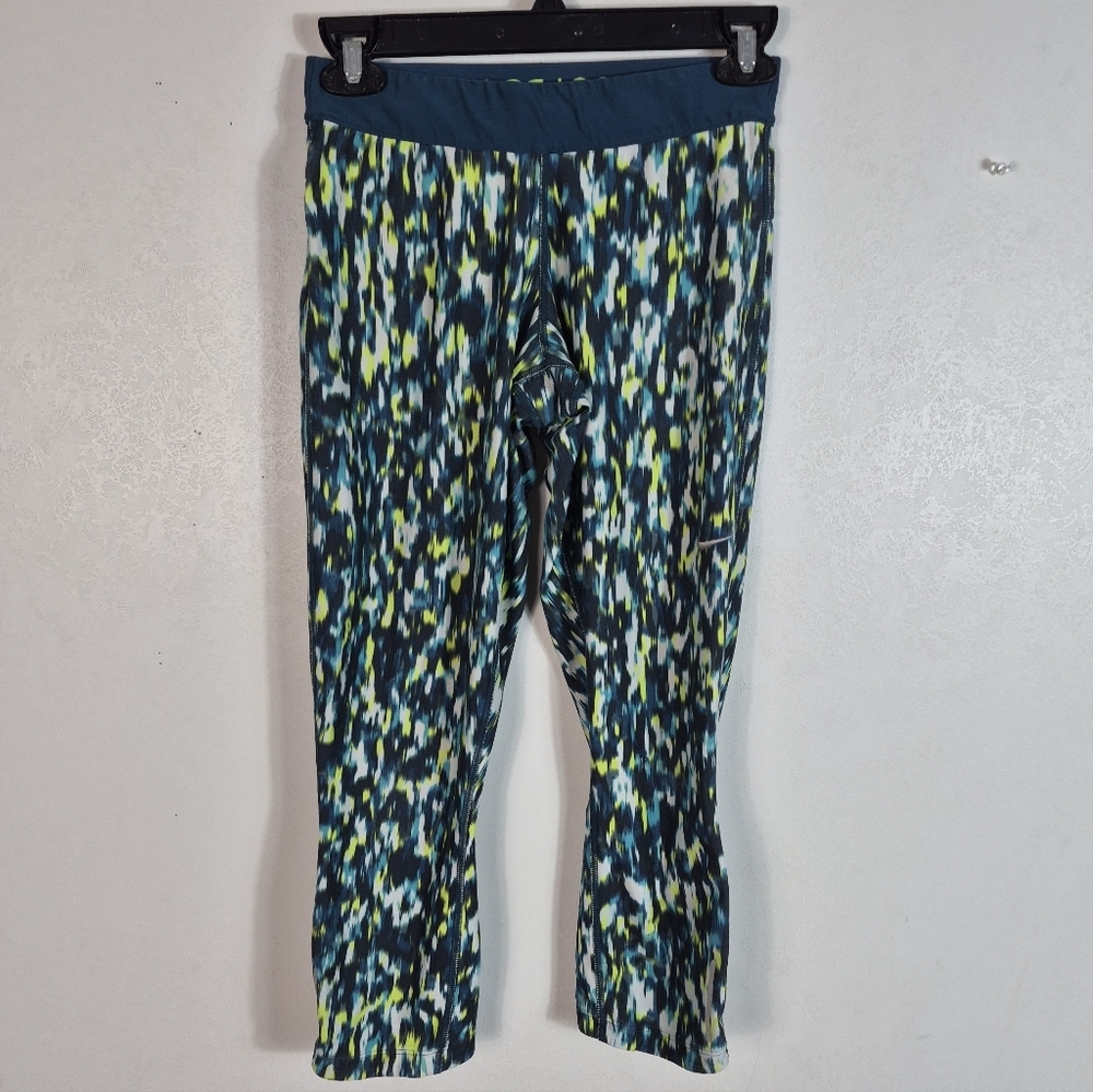 Nike Dri-Fit Relay Cropped Fitting Leggings Green Printed Women's Size Small